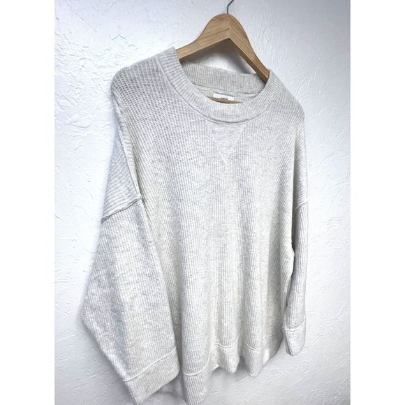 Aerie’ Womens Crew Neck Tunic Over Sized Sweater Off White Grey Soft Sz XL Knit - Picture 2 of 7